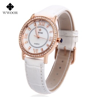 SH WWOOR 8807 Female Quartz Watch Luminous Artificial Diamonds Water Resistance Wristwatch White - intl  