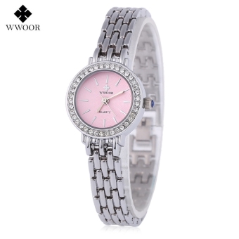 SH WWOOR 8810 Women Quartz Watch Water Resistance Artificial Rhinestone Dial Wristwatch Pink - intl  