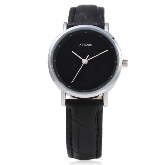 Sinobi 9598 Women Quartz Watch 30M Water Resistance Leather Strap Ultrathin Dial Wristwatch (Black)  