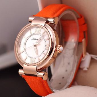 SINOBI Casual Leather Womens Watches Top Brand Luxury Lady Clock Women Bracelet Quartz Dress Wrist Watch Wristwatch - Orange Gold  