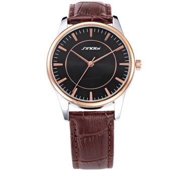 SINOBI Female Casual Quartz Watches Brown Leather Rose Gold Case Women Business Wristwatches  