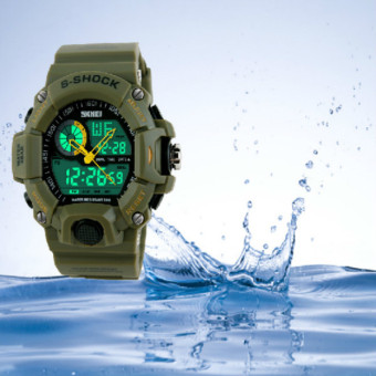 Skmei 1029 orang jam tahan air olahraga perhiasan Pria kasual kuarsa digital jam tangan multifungsi militer sejalan hijau tentara  