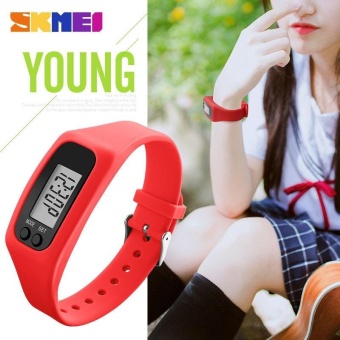 SKMEI 1207 Women's Sports Watches Pedometer Calorie Sport Mileage Digital Watch Colorful Silicone Strap Fashion Wristwatches - Red - intl  