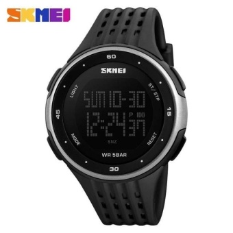 SKMEI 1219 Sports Fashion Watches Waterproof LED Digital Military Watch Men and Women's Swim Climbing Outdoor Casual Pu Strap Wristwatch - Silver - intl  