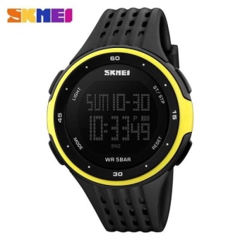 SKMEI 1219 Sports Watches Waterproof LED Digital Military Watch Men and Women's Swim Climbing Outdoor Casual Pu Strap Wristwatch - Yellow - intl  