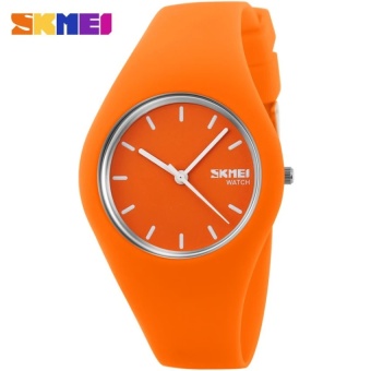 SKMEI 9068 Couple Watch Silicone Strap Jelly Wrist Watch Lovers Simple 30m Waterproof - Orange - intl  