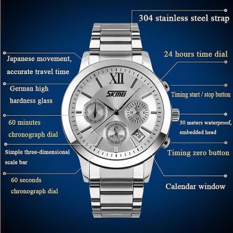 SKMEI 9097 Men's Watches Stopwatch Sports Quartz-watch Full Steel Bussiness Watch Silvwr - intl  