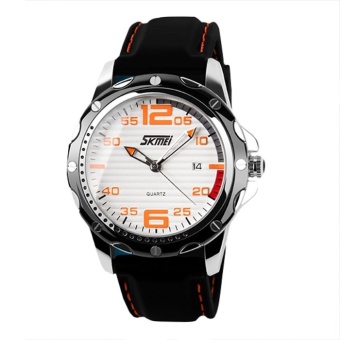 SKMEI Men's Waterproof Silicone Strap Wrist Watch - White+Orange 0992  