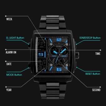 SKMEI merek pria menonton beberapa zona waktu Clock pria kuarsa Digital Watches PU Dual layar jam tangan Relogio Masculino 1274 - intl  