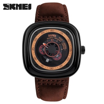 SKMEI merek Watch 9129 pria wanita mewah Limited Edition jam tangan besar Dial kalender kulit tali Fashion kuarsa jam tangan Relogio Masculino - intl  