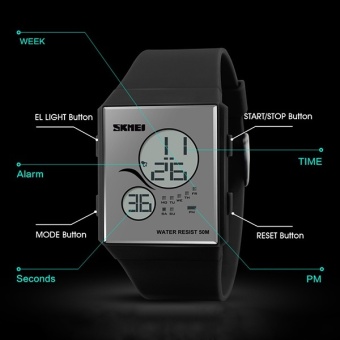 SKMEI merek Watch mode olahraga wanita digital jam tangan LED menampilkan PU starp 50m wanita kasual tahan air biru hitam watches reloj mujer 1169 - intl  