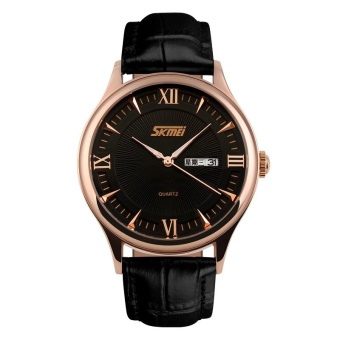 Skmei New Fashion Men's Black Leather Strap Wrist Watch - Black 9091 - intl  