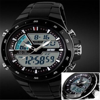 Skmei Watches Men Luxury Brand Outdoor Sports Watch MilitaryWristwatches 2 Time Zone Digital LED quartz watches waterresistance 1016 Silver - intl  