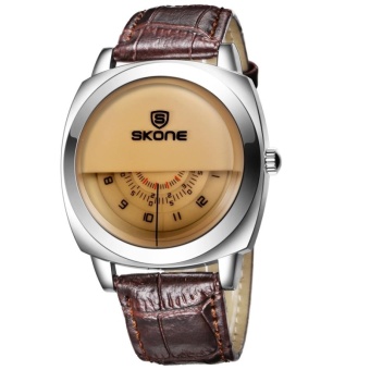 SKONE 5017 Personalized Halfdial Display 3 Small Dials Shared A Needle Fashion Men Quartz Watch With Genuine Leather Band(Coffee) - intl  
