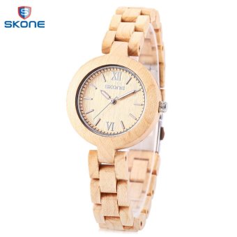 SKONE 7400 Female Wooden Quartz Watch Luminous Pointer Slender Band 3ATM Wristwatch - intl  