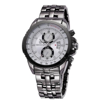 SKONE Luminous Hands Calendar Display Two Small Decoration Dial Men Quartz Watch With Alloy Band(Grey) - intl  