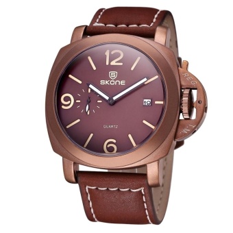 SKONE Real Small Second Dial Calendar Display Fashion Men Quartz Watch With PU Leather Band (Red Brown + Coffee) - intl  