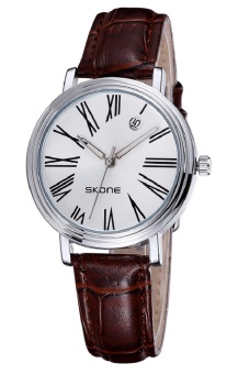 SKONE Woman Rome Style Hollow Hands Leather Strap Ladies Quartz Watches(Brown)  