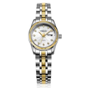 SOBUY AILUO Automatic Mechanical Luxury Brand Gold Mens Watches Sapphire Dual Calander Waterproof Stainless Steel Business Wirstwatch (silver women)  