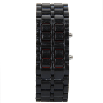Sports Alloy LED Volcanic Lava Iron Faceless Metal Watch Bracelet Black and Red Light  