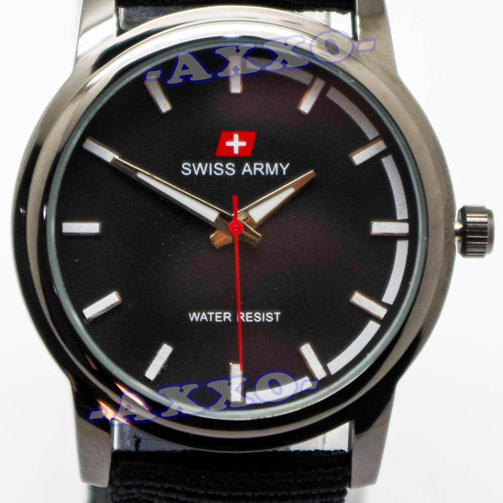 Swiss Army Casual Unisex Jam Tangan Pria Wanita Kanvas Hitam .