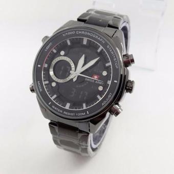 Swiss Army - Dual-Time- Jam Tangan Pria - SA 8808 ARTA - Stainless Steel - Full Black(Black)  