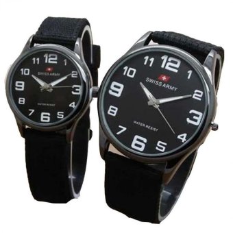 Swiss Army - Jam Tangan Couple Pria Wanita - Hitam - Strap Canvas - SA 7099 Full Black  