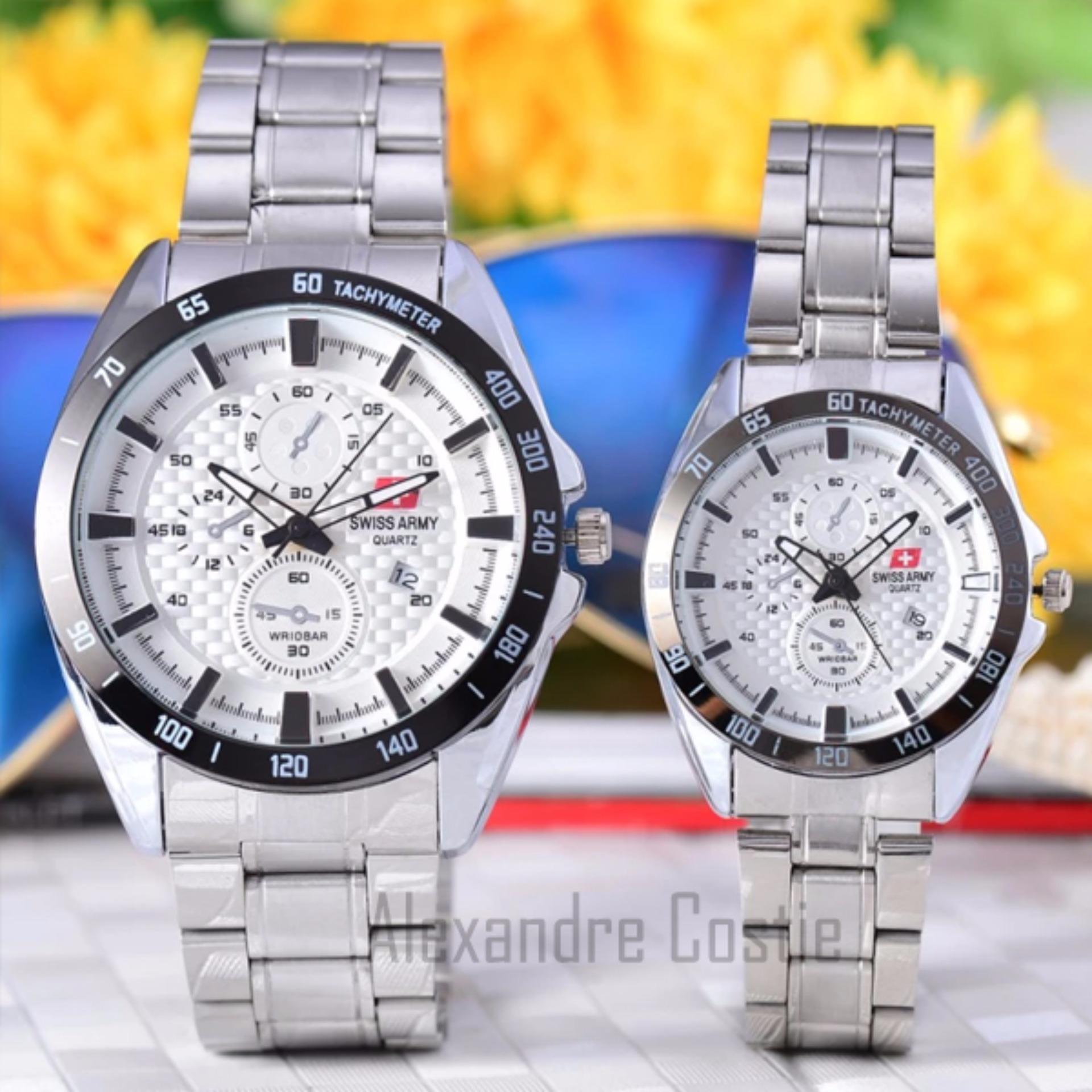 Swiss Army - Jam Tangan Pria & Wanita - Body Silver - White .