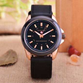 Swiss Army - Jam Tangan Pria - Body Rose Gold - Black Dial - Black Leather
