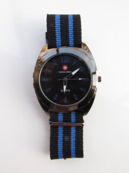 Swiss Army - Jam Tangan Pria dan Wanita - Hitam Biru - Strap Kanvas - SAT-A-BRU  