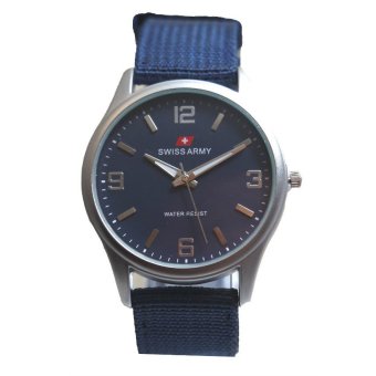 Swiss Army - Jam Tangan Pria - Silver Dove - Bezel Biru - Tali Kanvas- TW 2231 G  