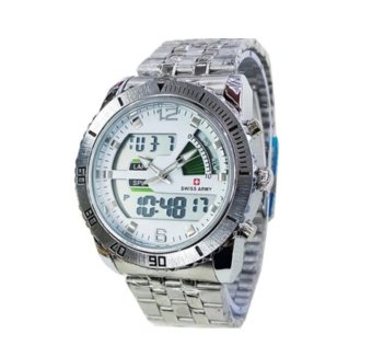 Swiss Army Mens - Jam Tangan Pria -Stainless Dual Time - Silver - SA 121