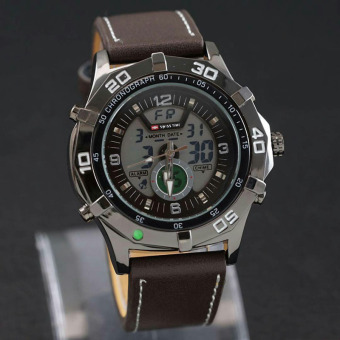 Swiss Time - Jam Tangan Dual Time Pria - Leather Strap - ST075 Brown  
