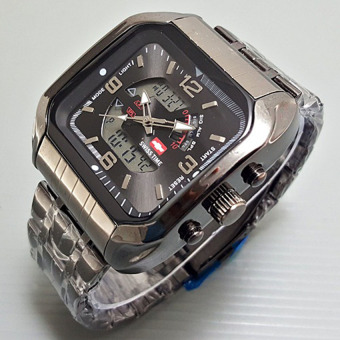 Swiss Time - Jam Tangan Dual Time - Stainless Steel - St078 Silver Black  