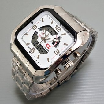 Swiss Time - Jam Tangan Dual Time - Stainless Steel - St078 Silver White  