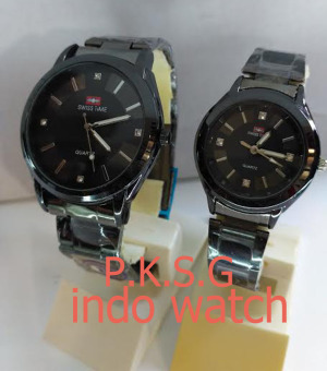 Swiss Time/Army - ST 0477 Jam Tangan Couple Stainless Steel Black  