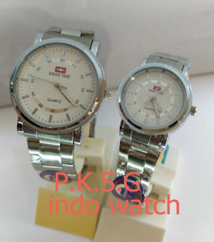 Swiss Time/Army - ST 0974 Jam Tangan Couple Stainless Steel Silver  