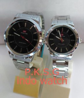 Swiss Time/Army - ST 1377 Jam Tangan Couple Stainless Steel Silver Black  