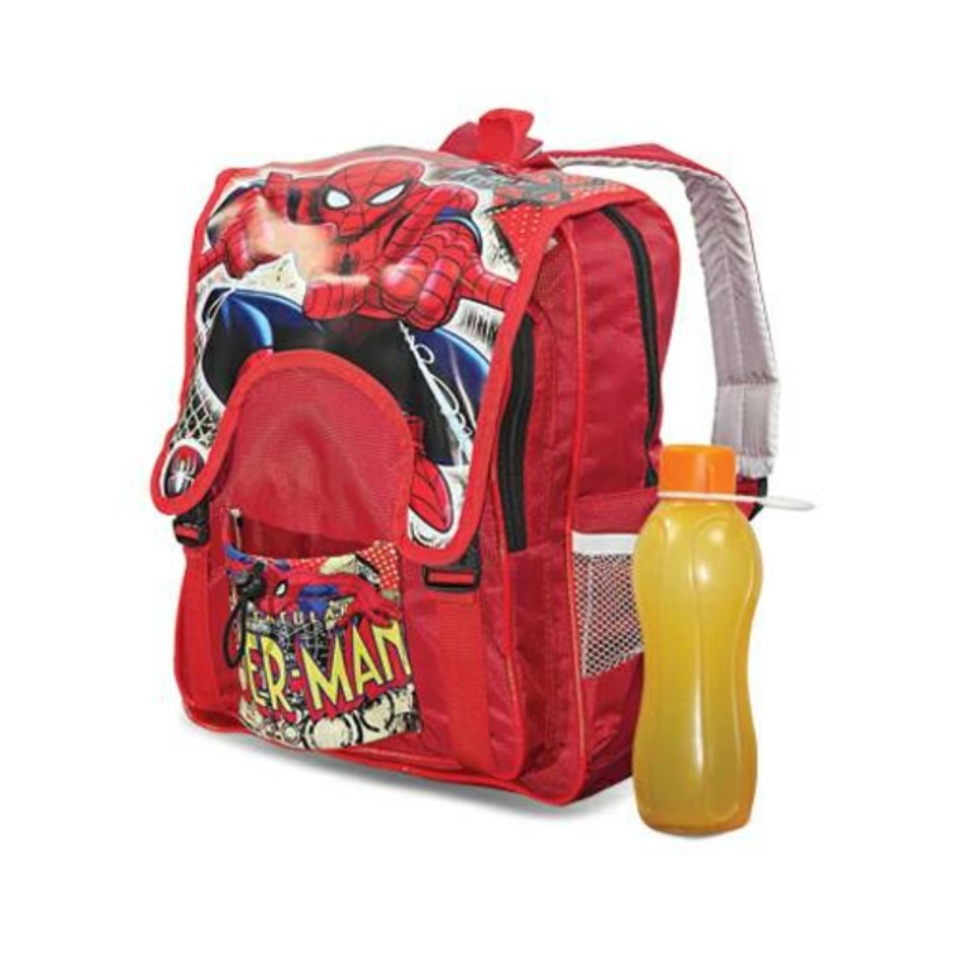 tas anak laki laki/tas sekolah anak model spiderman+tempat minum / tas punggung anak casual pria cowok motif super hero warna merah