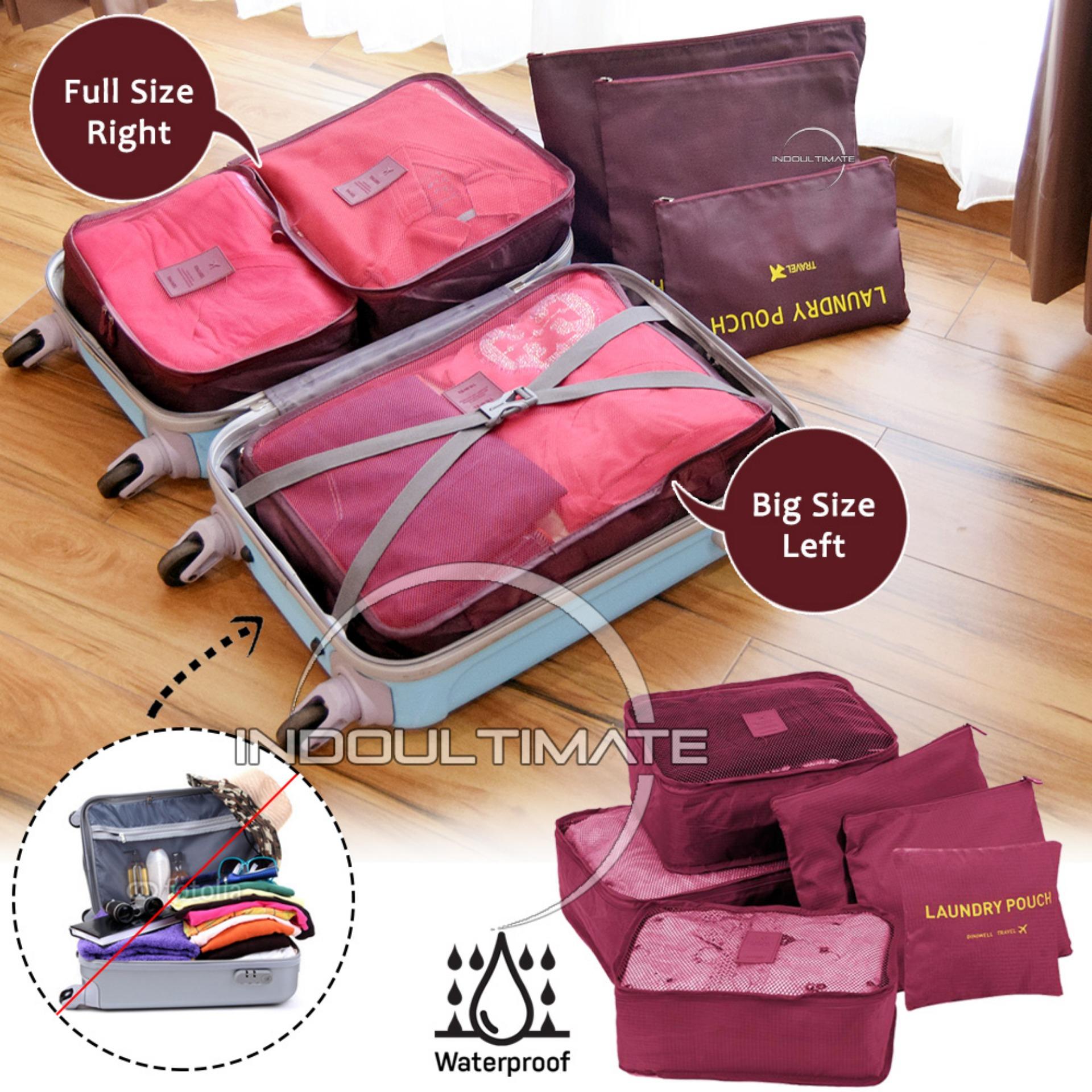 BIG SIZE WATERPROOF Travel Bag 6in1 Organizer  60-01/Organizer Space Koper 1 Set - Baby pink