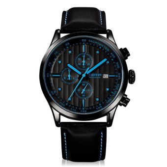 TETE OCHSTIN Genuine Swiss Watch Male Sports Brand Luxury WatchesMens Waterproof Leather Quartz Watch 6-Pin (Blue) - intl  