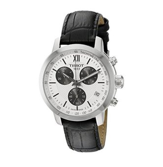 Tissot Men's T055.417.16.038.00 'Prc 200' Silver Dial Black Leather Strap Chronograph Swiss Quartz Watch - intl  