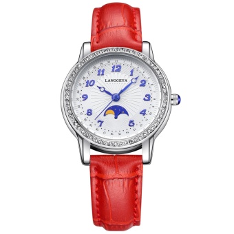 Gambar toobony Lang Geya style series features Diamond Dial Leather Watchband Xingyue imported quartz watch 542 2 (Red)