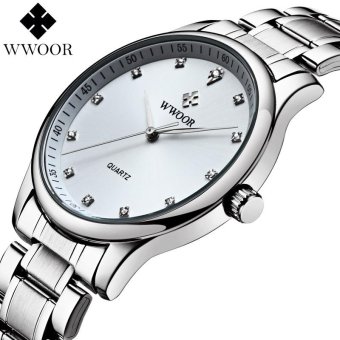 Top Brand 50m Waterproof Men Sports Watches Men's Casual Quartz Watch Diamonds Hour Stainless Steel Wrist Watch (White) - intl  