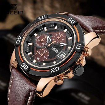 Top Luxury Brand Men Sports Watches Mens Quartz Hours Chronograph6 Hands Clock Man Leather Strap Military Wrist Watch - intl  