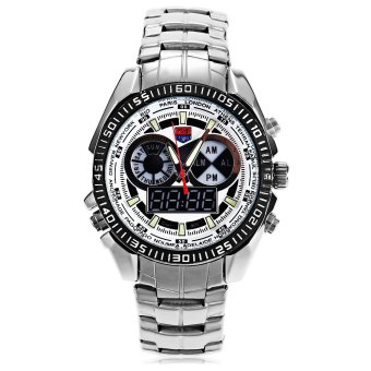 TVG 568 Digital Quartz Double Movt Men Watch Day Alarm Luminous LED Display Chronograph Military Wristwatch (Silver) - Intl  