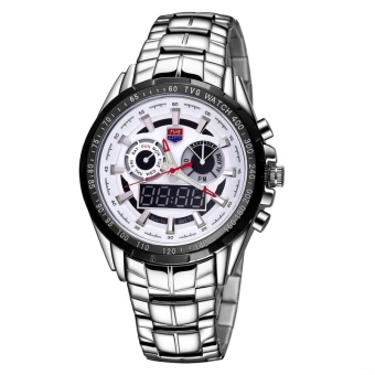 TVG Round Dial Glass Watch Window Luminous and Alarm and Week Display Function Quartz + Digital Double Movement Men Watch With Alloy Band(White) - intl  
