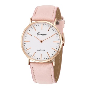 Two-pin Silver Case Geneva Belt Table Ultra-thin Two Ladies Quartz Watch-Pink With Rose Gold Shell White Flour - intl  
