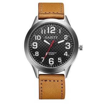 Unisex Luxury Leather Quartz Business Clock Dress Watch (Khaki) - intl  