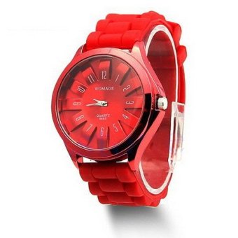 Unisex Stylish Silicone Quartz Sport Jelly Wrist Watch (Red)- - intl  